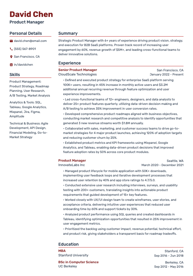 Impact resume template preview