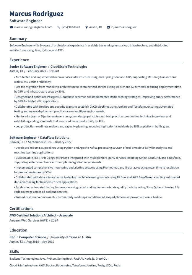 Classic resume template preview